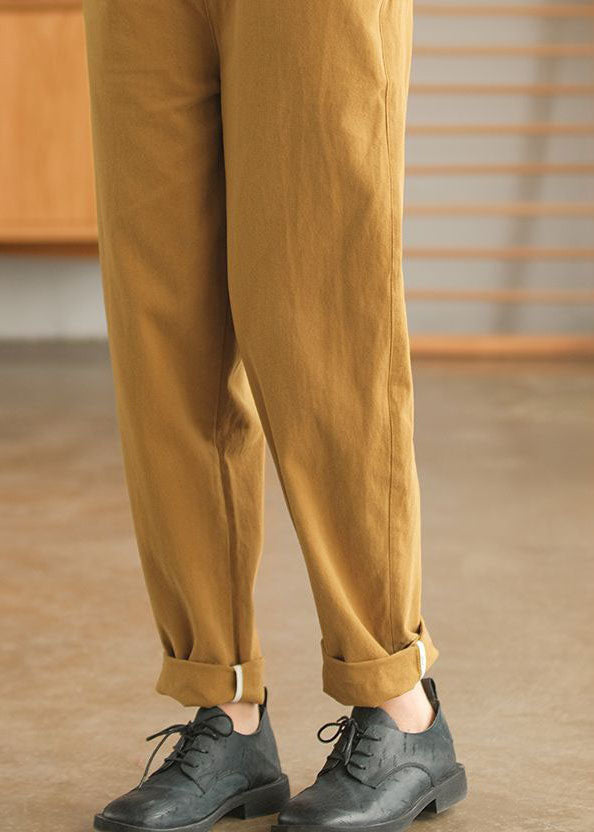 French Yellow Pockets Patchwork Cotton Straight Pants Spring Ly0605