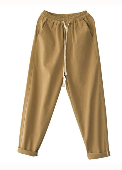 French Yellow Pockets Patchwork Cotton Straight Pants Spring Ly0605
