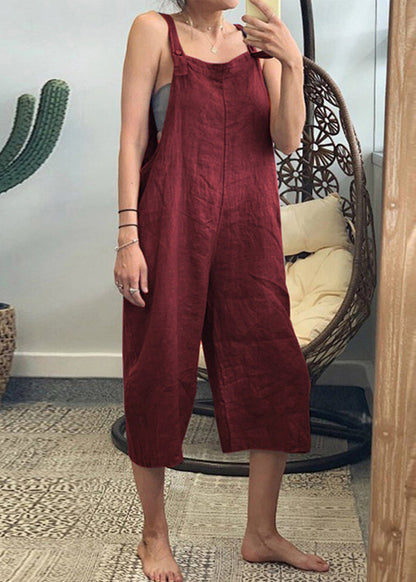 French Yellow High Waist Cotton Jumpsuits Sleeveless Ff051