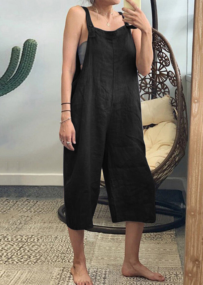French Yellow High Waist Cotton Jumpsuits Sleeveless Ff051