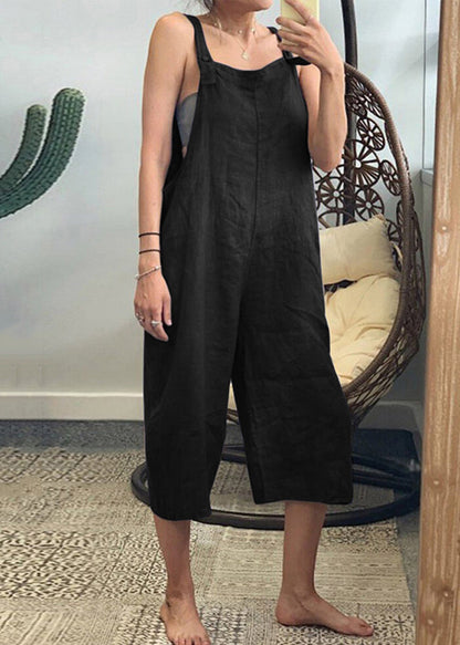 French Yellow High Waist Cotton Jumpsuits Sleeveless Ff051