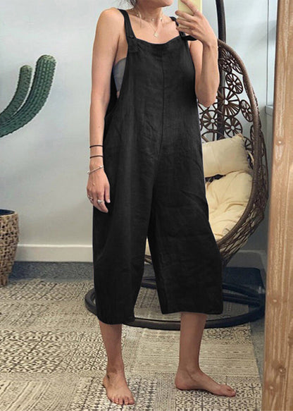 French Yellow High Waist Cotton Jumpsuits Sleeveless Ff051