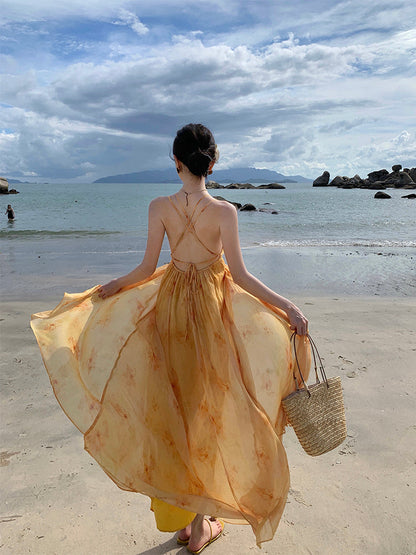 French -inspired Watercolor Maxi Dress Soft, , & Airy
