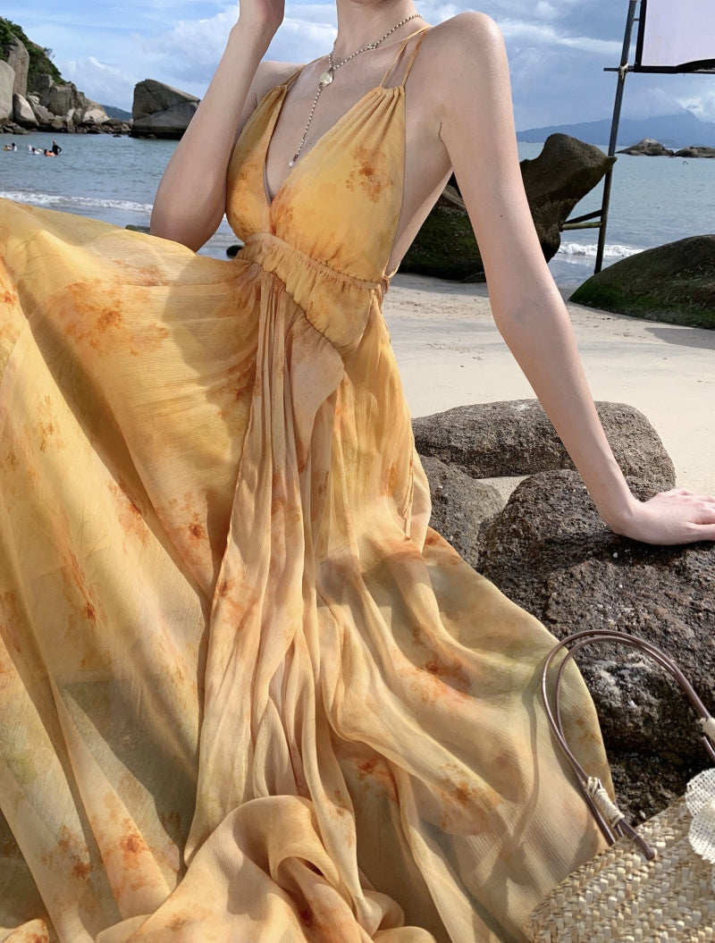 French -inspired Watercolor Maxi Dress Soft, , & Airy
