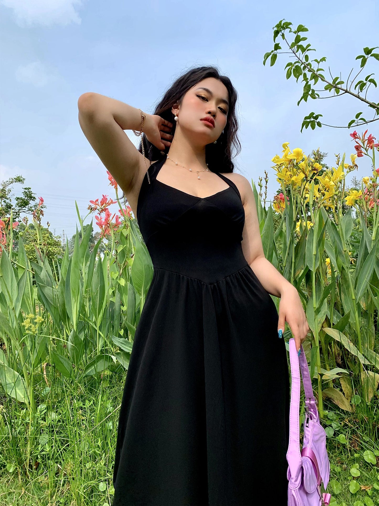 Classic French Halter Maxi Dress