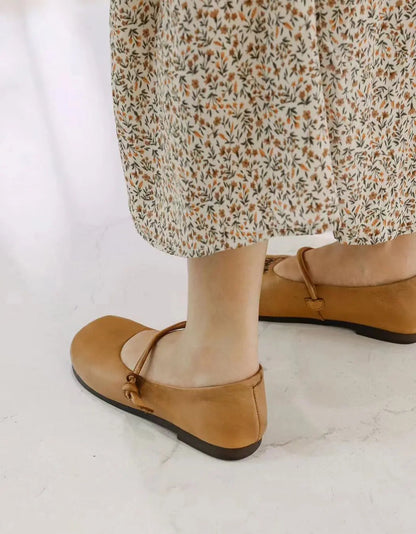 Front Strap Round Head Leather Flats