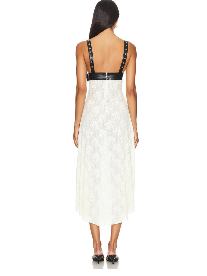 Lace Belt Bodice Midi Dress