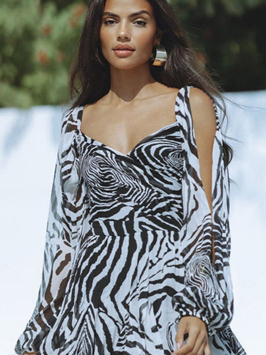 Lantern Cutout Sleeves Deep Neck Backless Romper