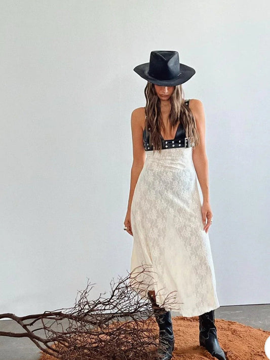 Lace Belt Bodice Midi Dress