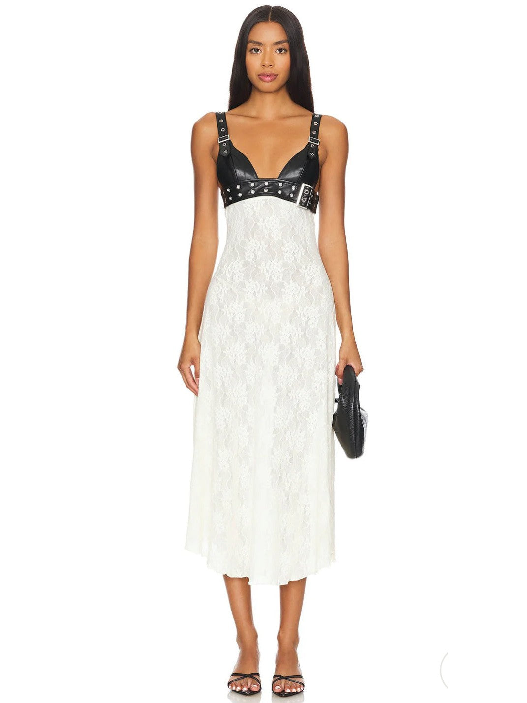 Lace Belt Bodice Midi Dress