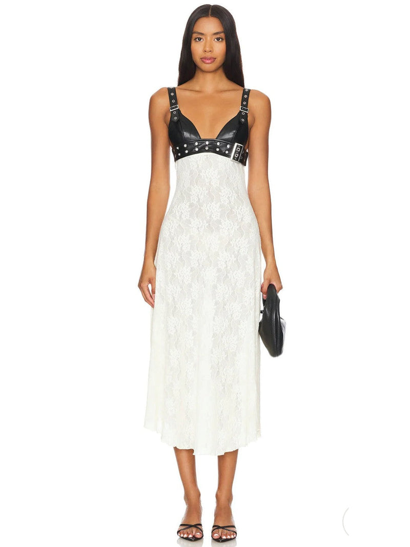 Lace Belt Bodice Midi Dress