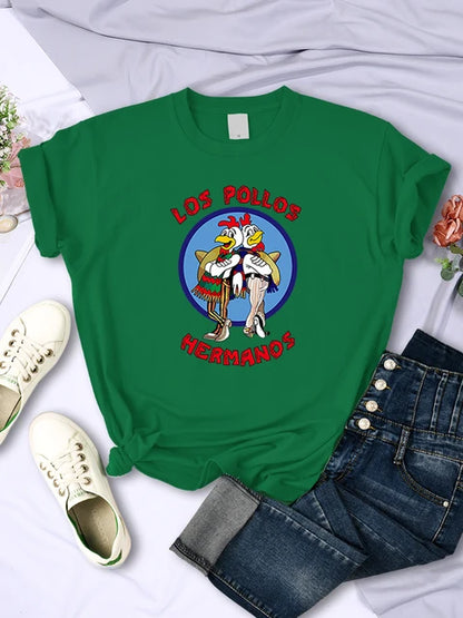 Funny Los Pollos Hermanos Prints Female T-shirts Trend Short Sleeve Street Hip Hop Tee Clothing O-neck Summer Womans Tops