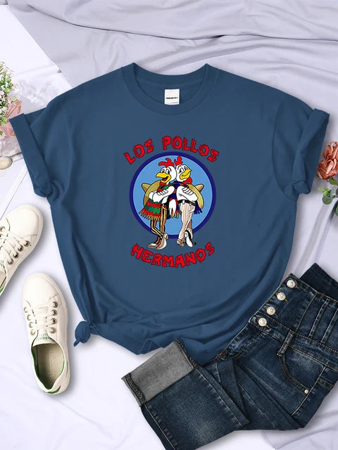 Funny Los Pollos Hermanos Prints Female T-shirts Trend Short Sleeve Street Hip Hop Tee Clothing O-neck Summer Womans Tops