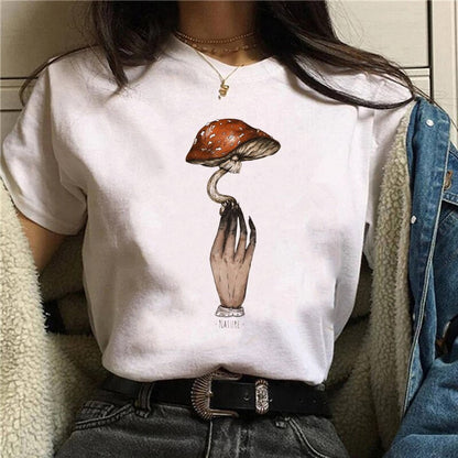 Funny Mushroom Print T-shirt Versatile Top T-shirt