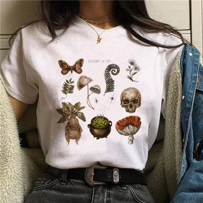 Funny Mushroom Print T-shirt Versatile Top T-shirt