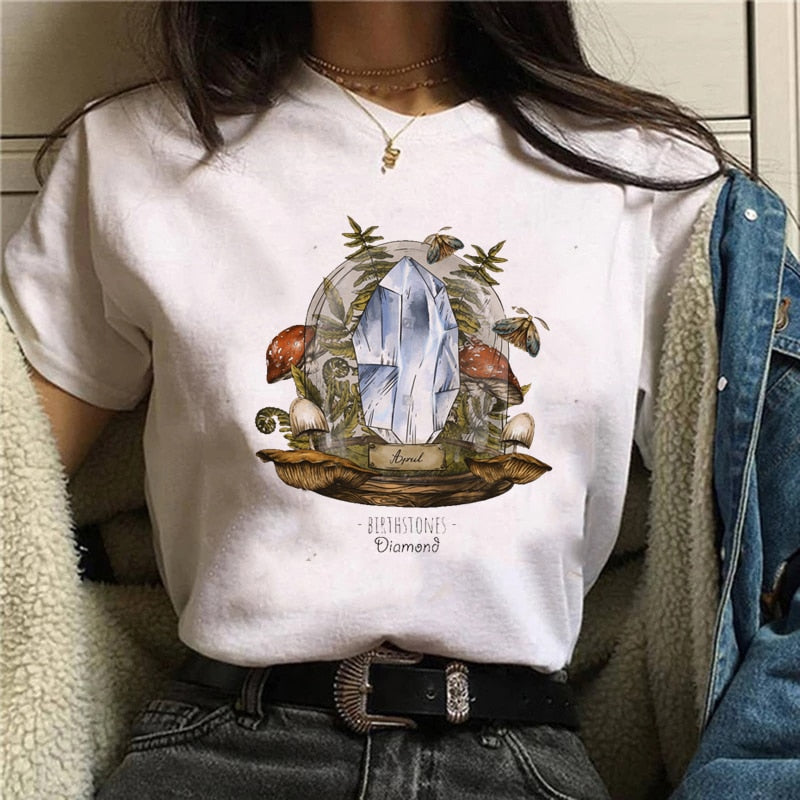 Funny Mushroom Print T-shirt Versatile Top T-shirt