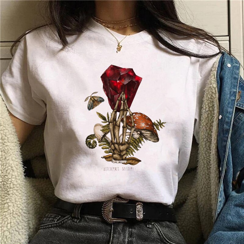 Funny Mushroom Print T-shirt Versatile Top T-shirt