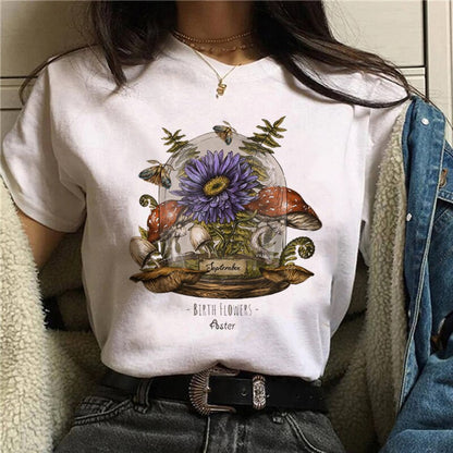 Funny Mushroom Print T-shirt Versatile Top T-shirt