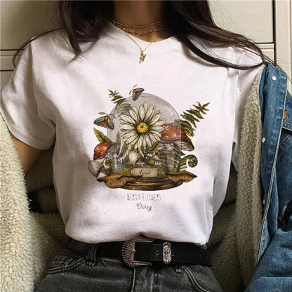 Funny Mushroom Print T-shirt Versatile Top T-shirt