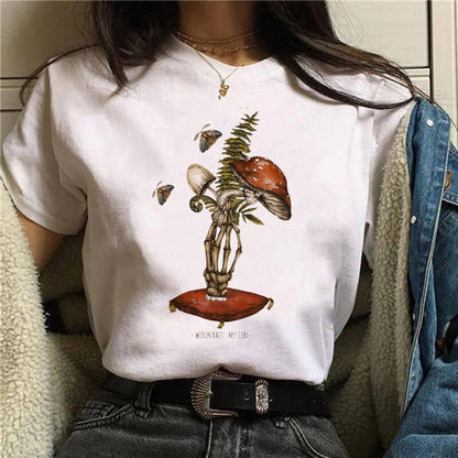 Funny Mushroom Print T-shirt Versatile Top T-shirt