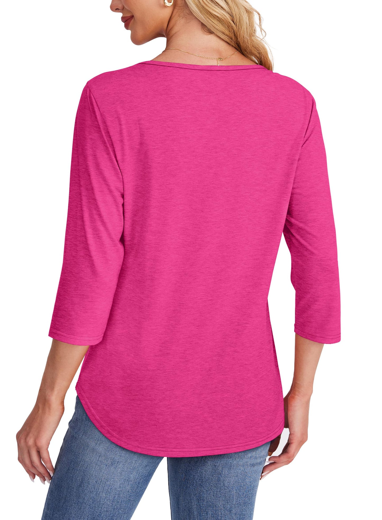 3/4 Length Sleeve Top Pleated Front T-shirt