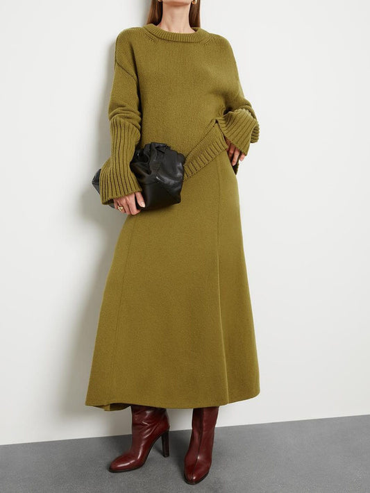 High-cuff Crewneck Sweater Skirt Set