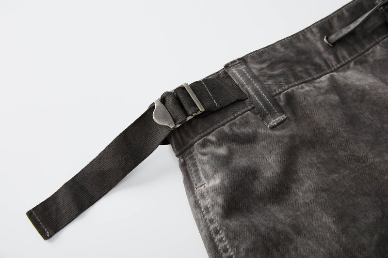 Multi-pocket Crinkled Drawstring Cargo Pants
