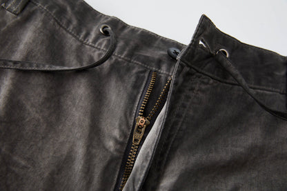 Multi-pocket Crinkled Drawstring Cargo Pants