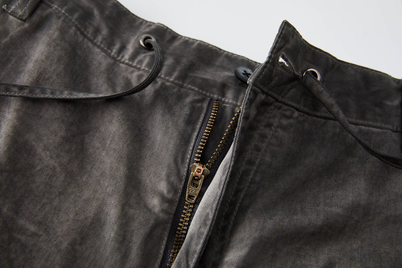 Multi-pocket Crinkled Drawstring Cargo Pants