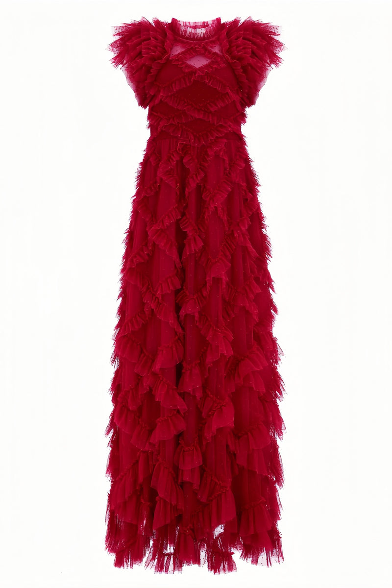 Luni Red Ruffle Lace Maxi Dress