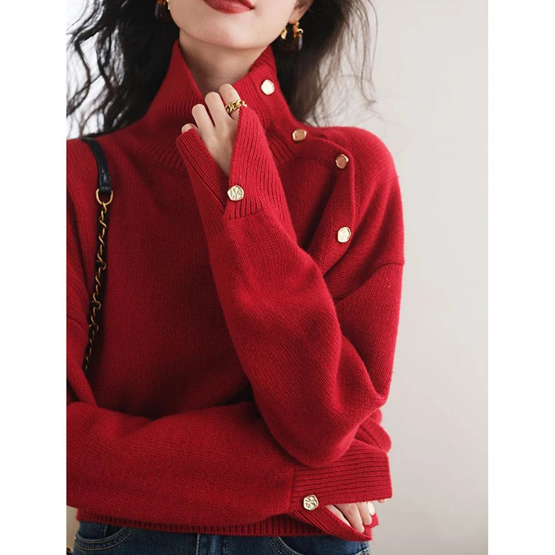 Turtleneck Christmas Sweater With Buttons