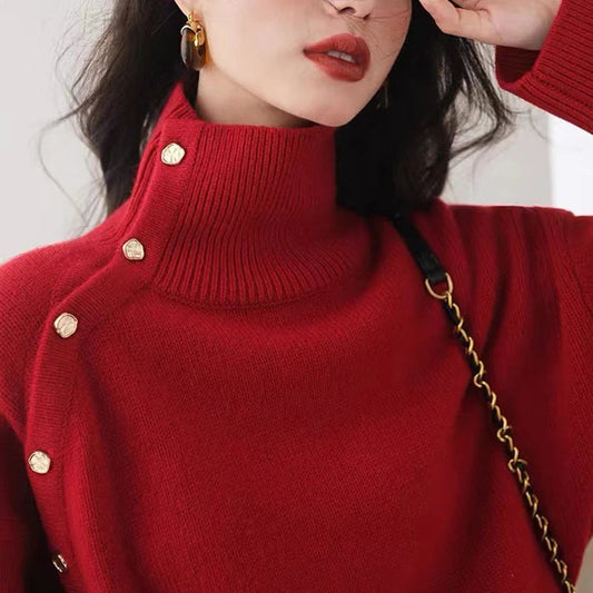 Turtleneck Christmas Sweater With Buttons