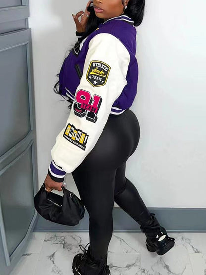 Letter Print Varsity Jacket Pants Set Ar50107