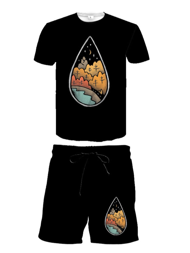 Landscape Moon Print Shorts Set Ar7034