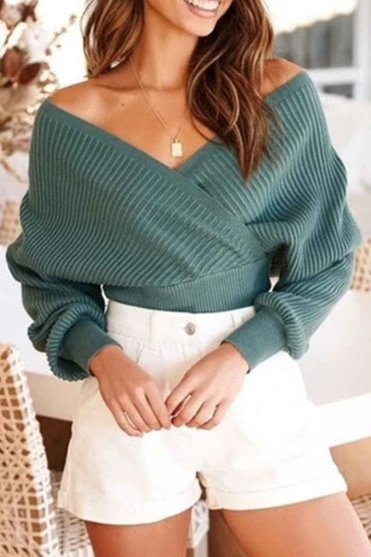 Color Crossover Long Sleeve Knitted Sweater