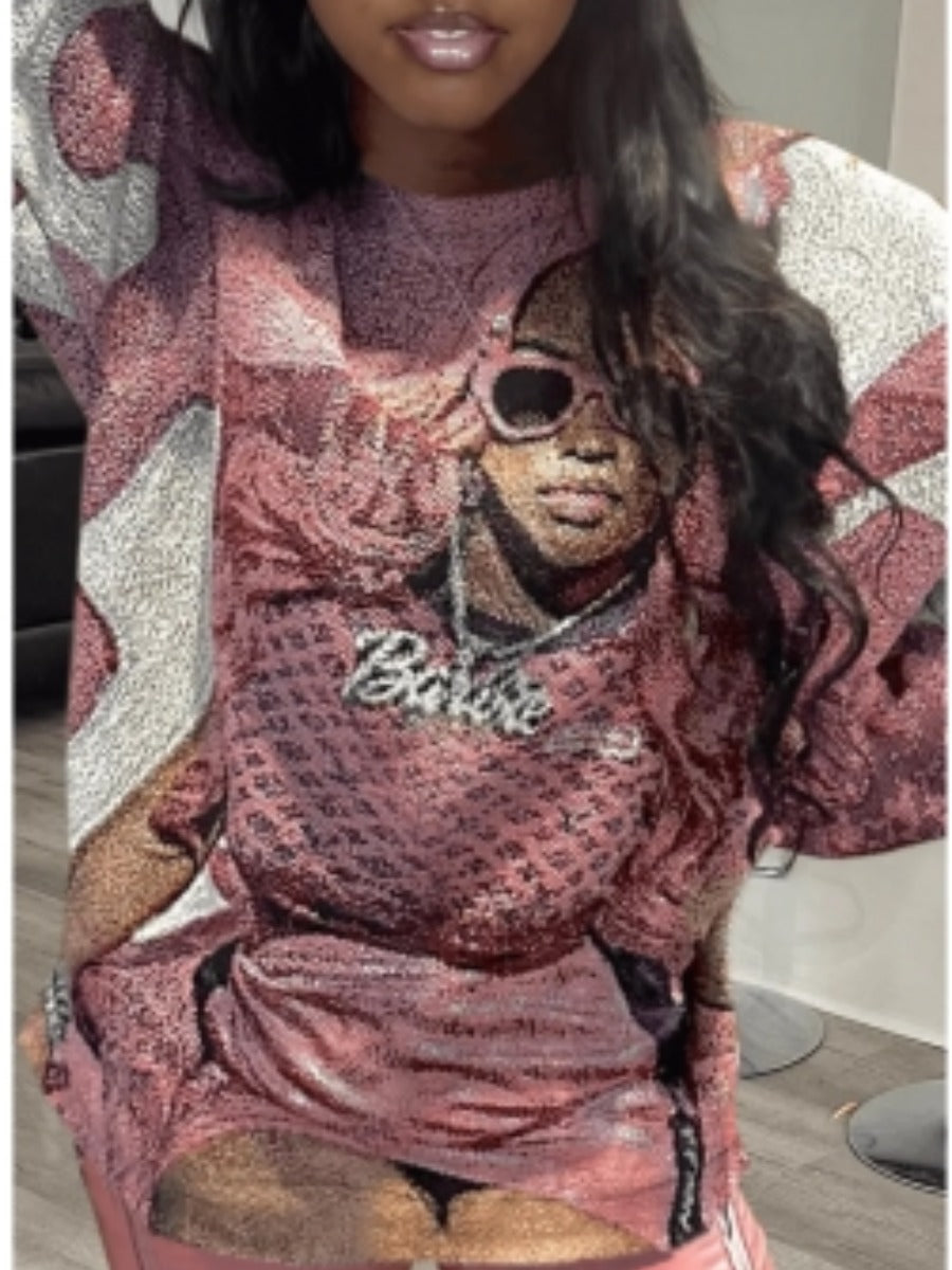 Figure Print Loose Sweatshirt Ar50112