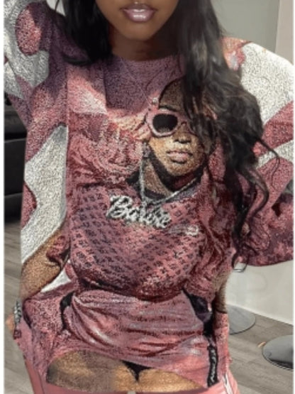 Figure Print Loose Sweatshirt Ar50112