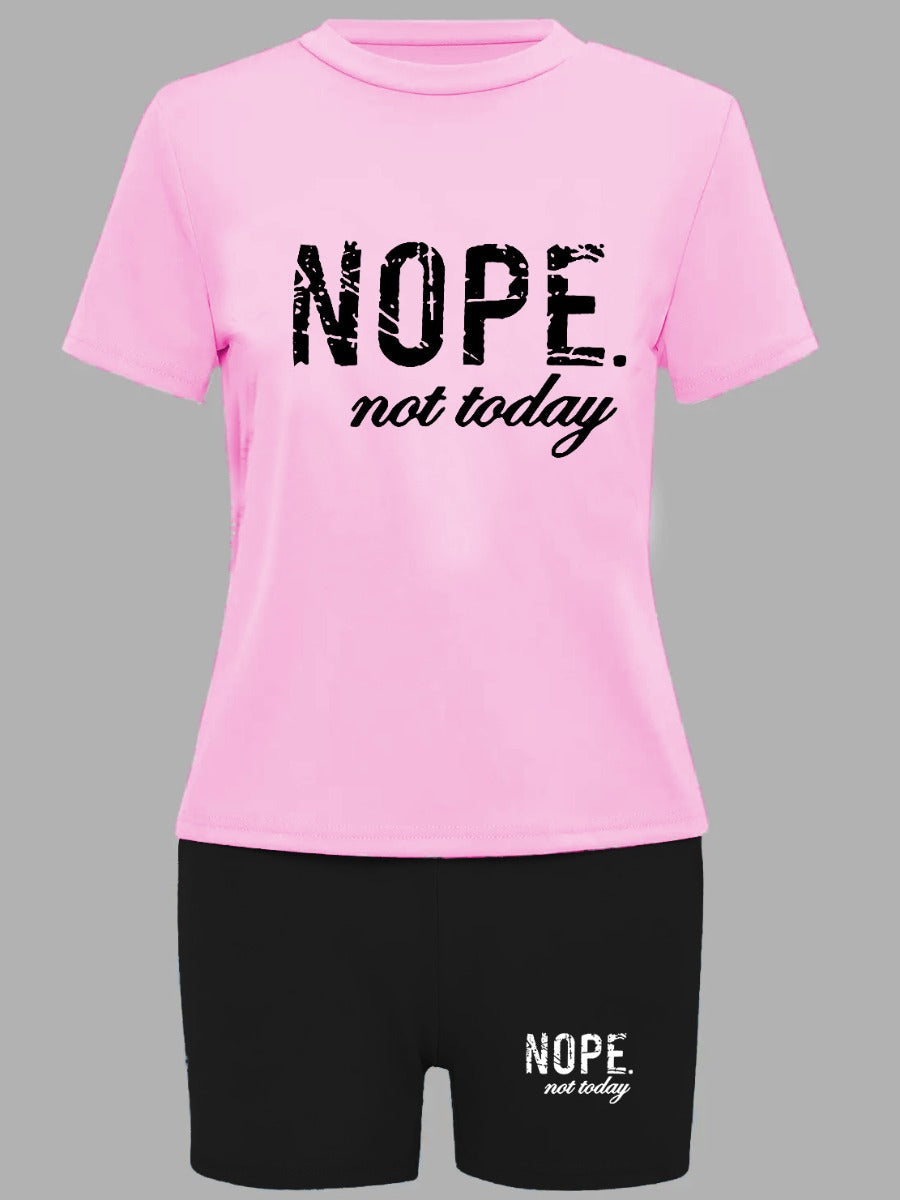 Nope Not Today Letter Print Shorts Set Ar5010