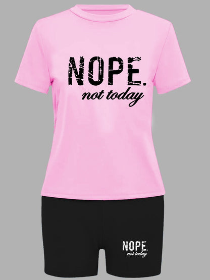 Nope Not Today Letter Print Shorts Set Ar5010