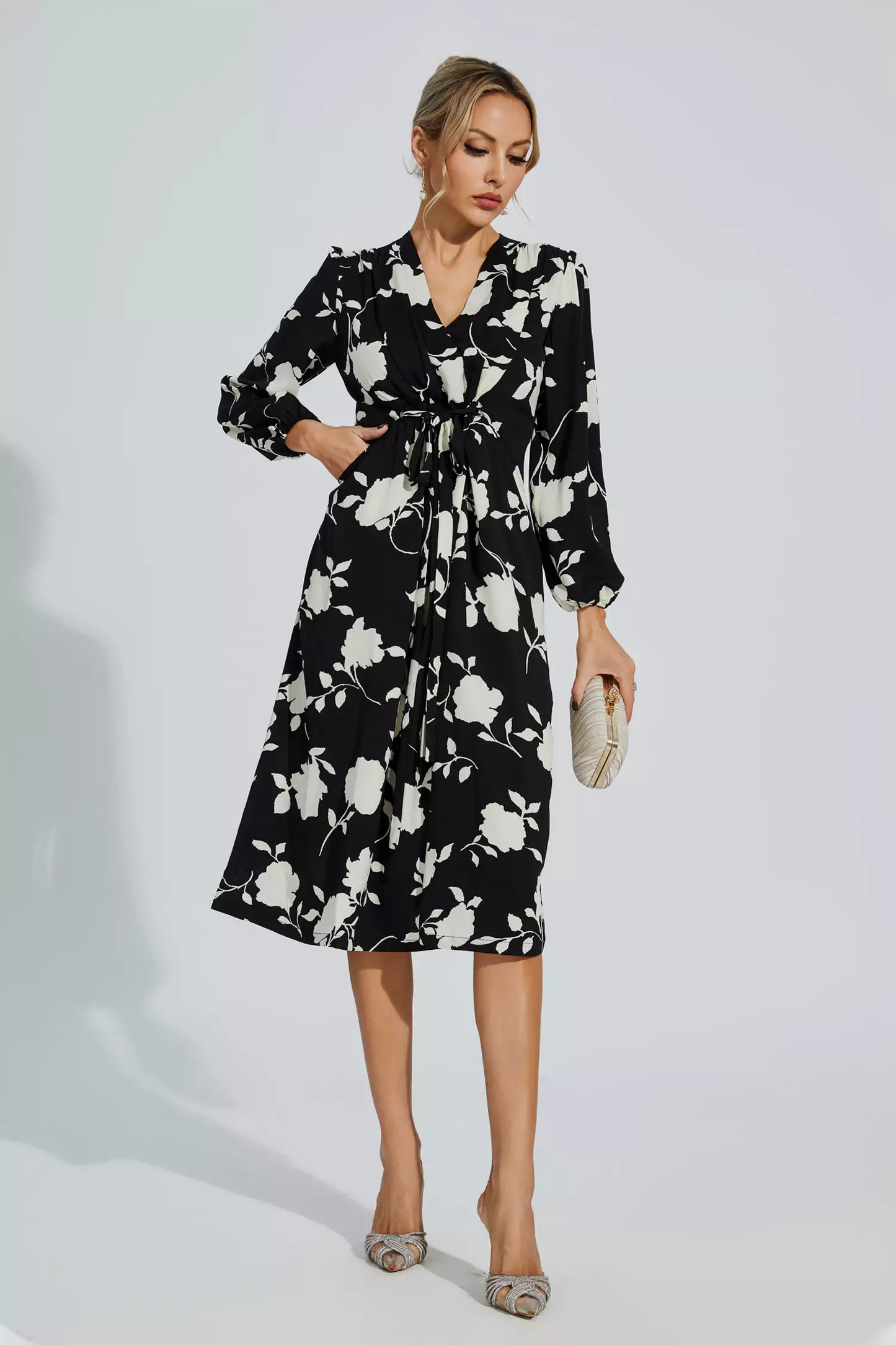 Galilea Black Girded Midi Dress