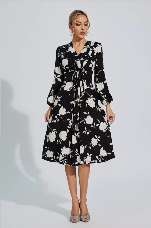 Galilea Black Girded Midi Dress