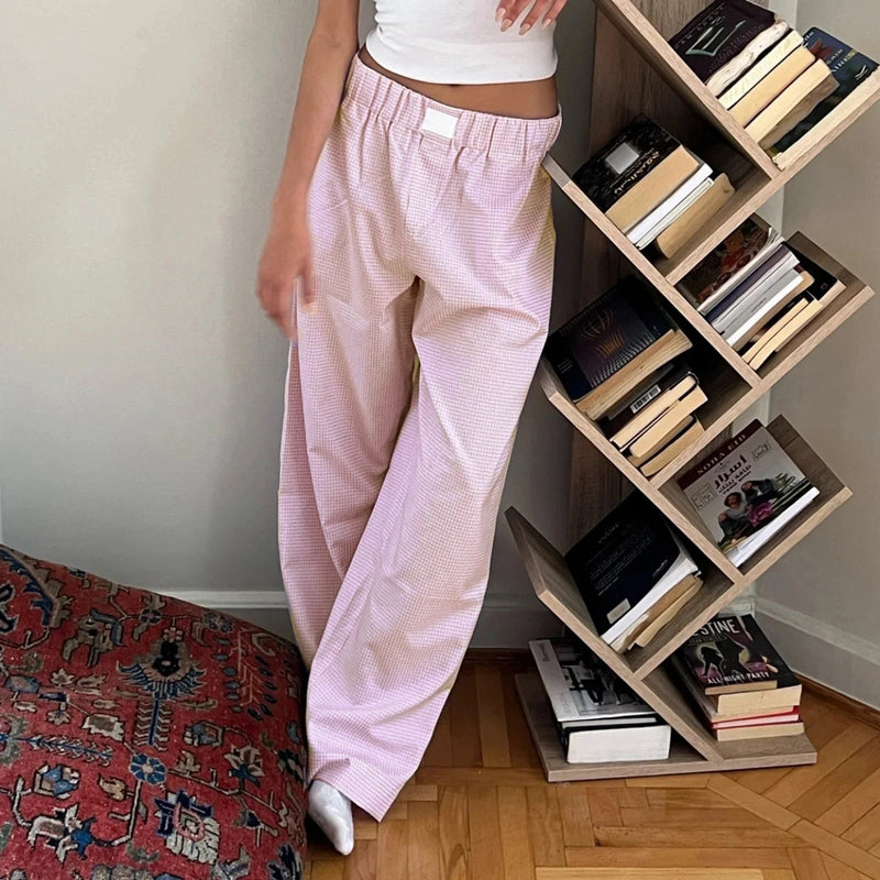 Plaid High Waist Straight Wide Leg Pajama Pant