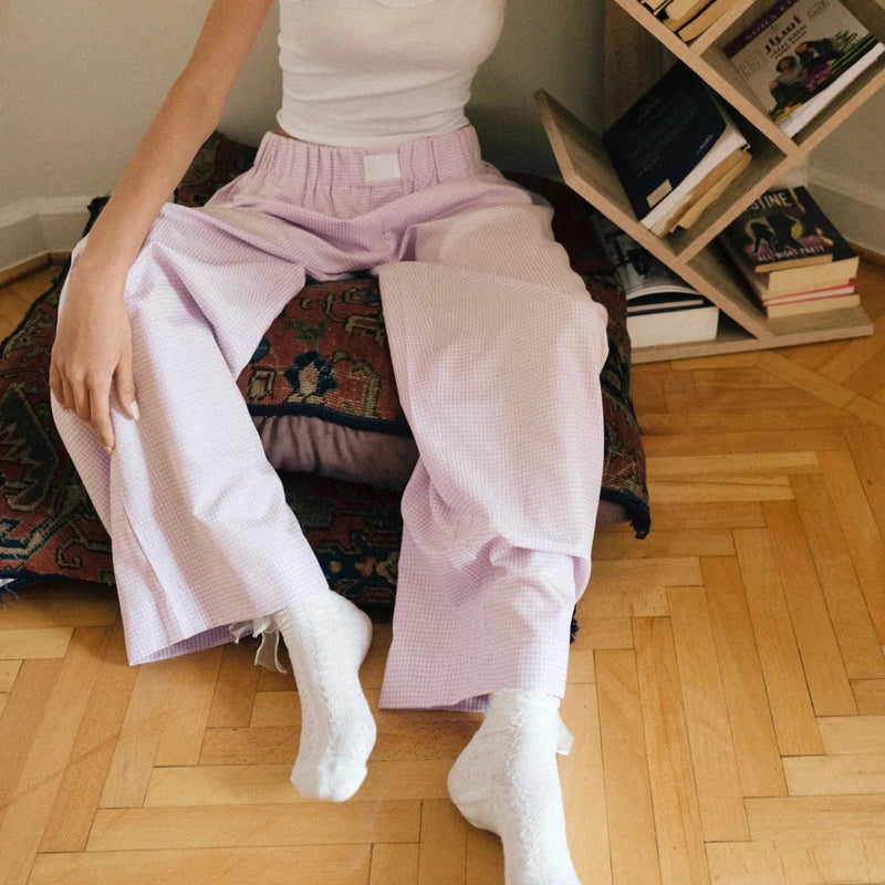 Plaid High Waist Straight Wide Leg Pajama Pant