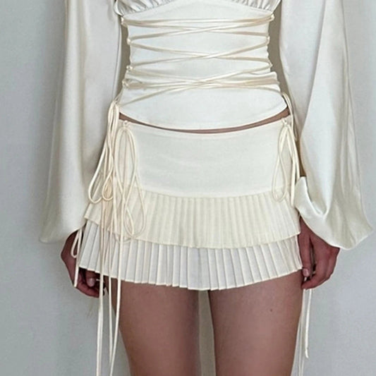Lace Up Layered Ruffle Skirt