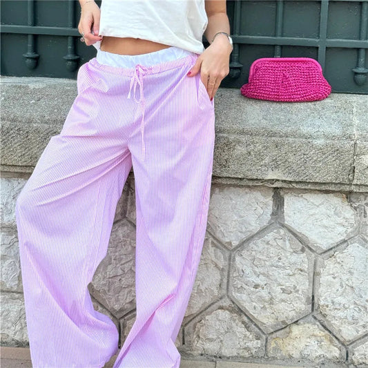 Plaid Print Elastic Drawstring Work Office Pant