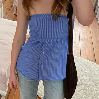 Pleated Strapless Blouse Crop Top