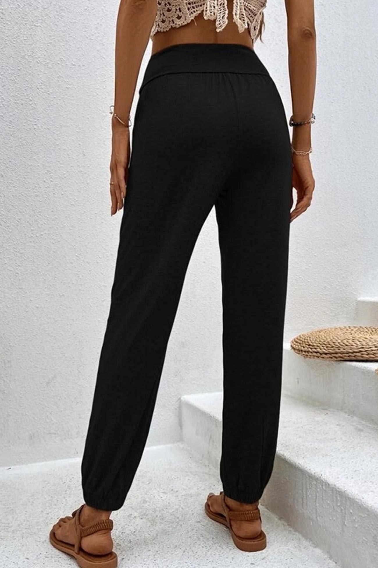 Gathered High Waist Long Pants