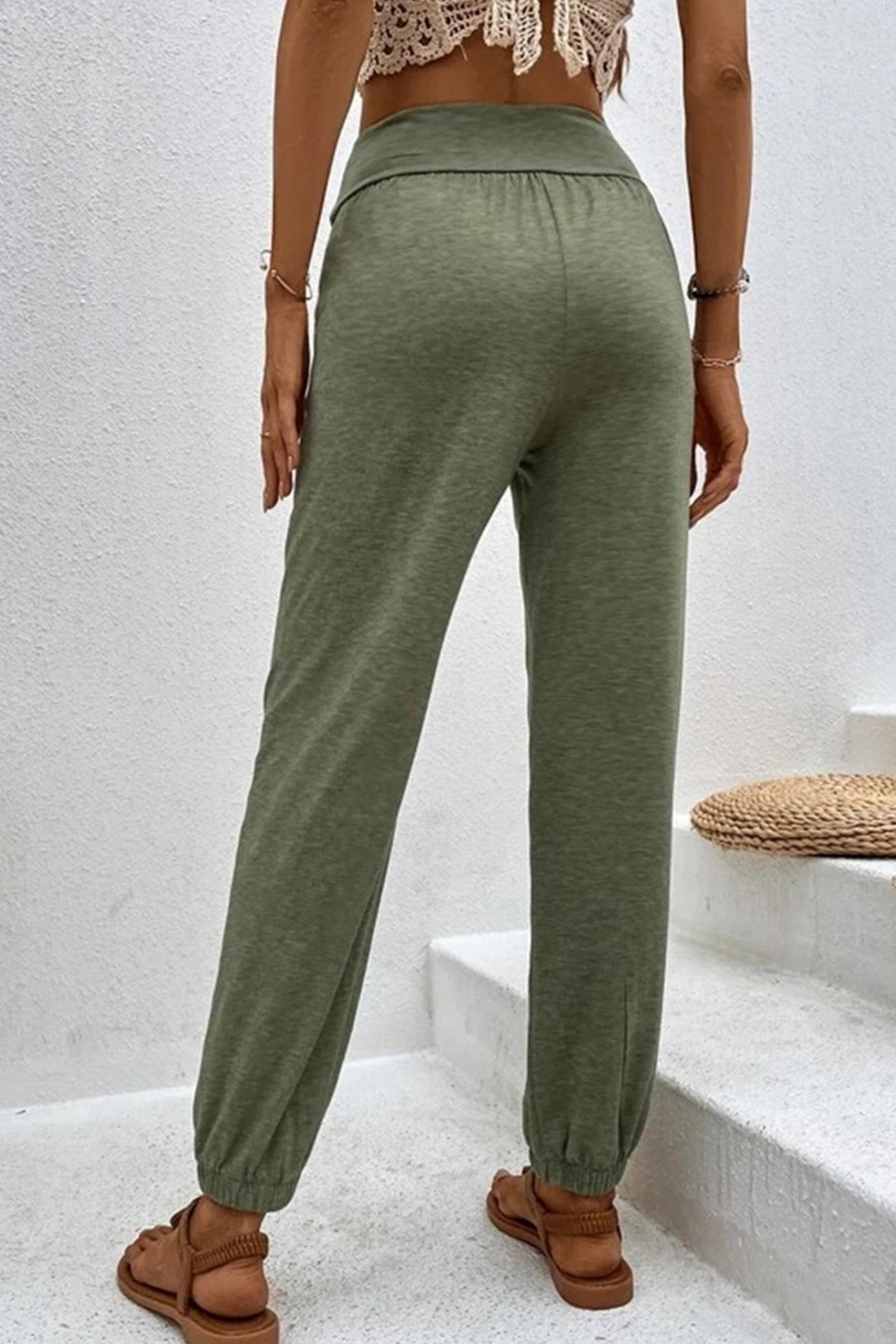 Gathered High Waist Long Pants