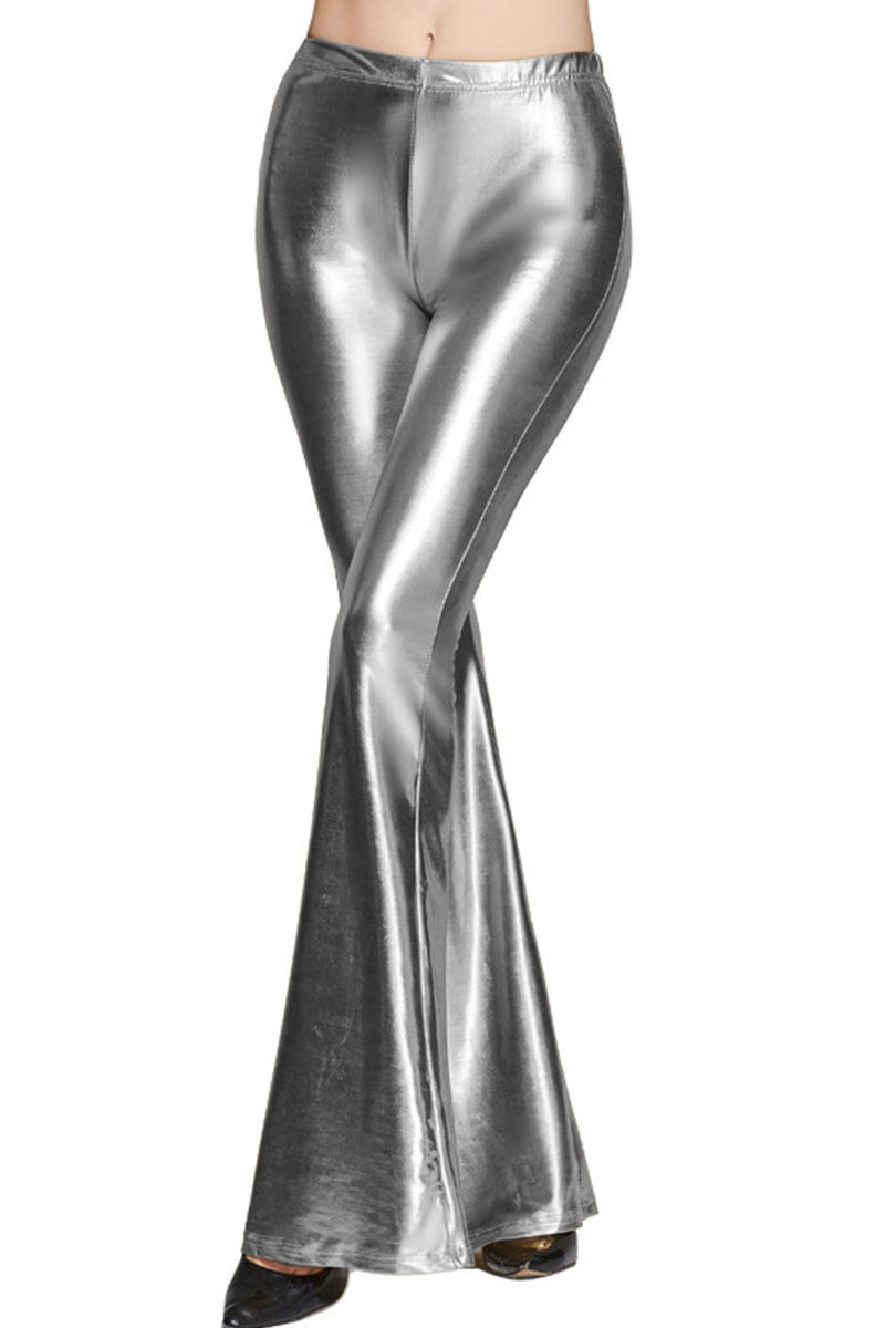 Glossy Pu Leather Flares Long Pants