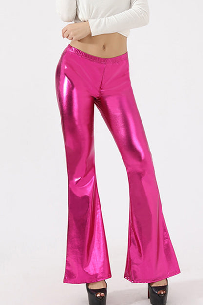 Glossy Pu Leather Flares Long Pants